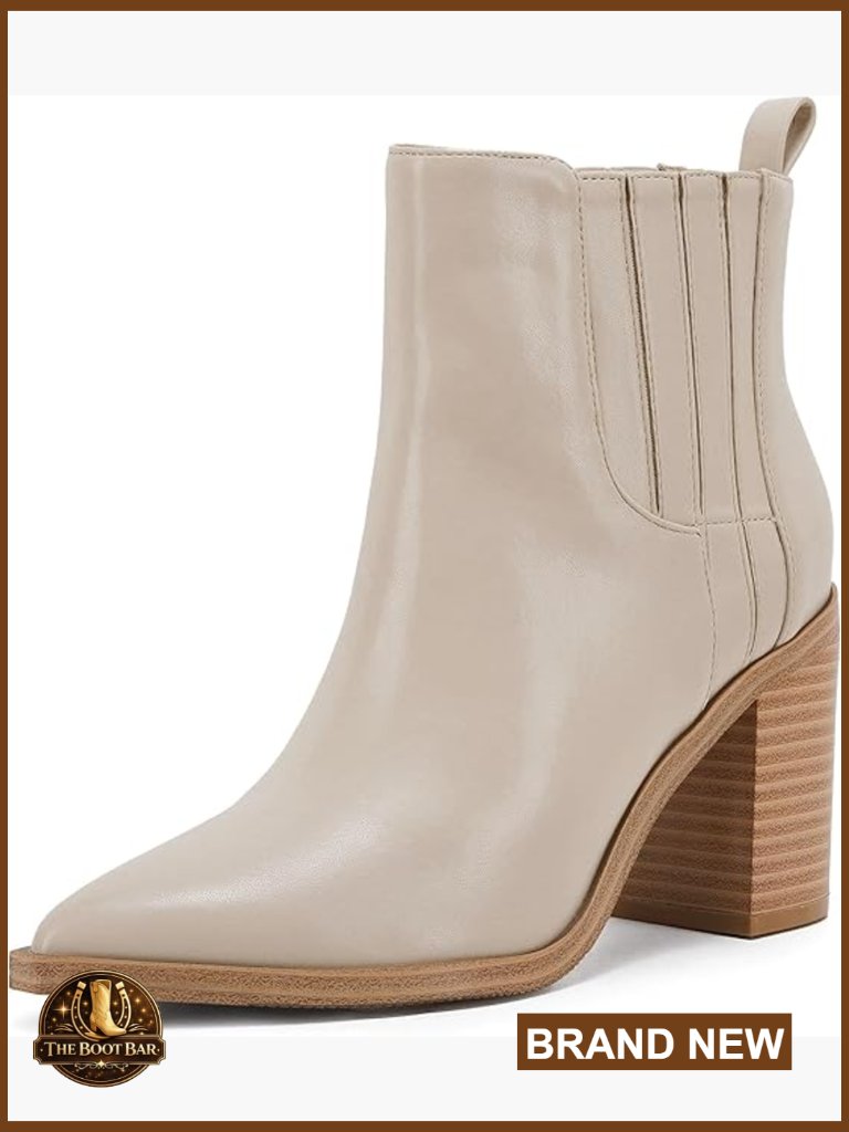 Chunky Heel Slip On Ankle Boots Pointed Toe Faux Leather Chelsea Booties